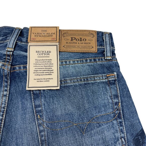 Polo Ralph Lauren Varick Slim Straight Blue Jean Men's Patched, Size 30 x 30 NWT - Picture 6 of 12